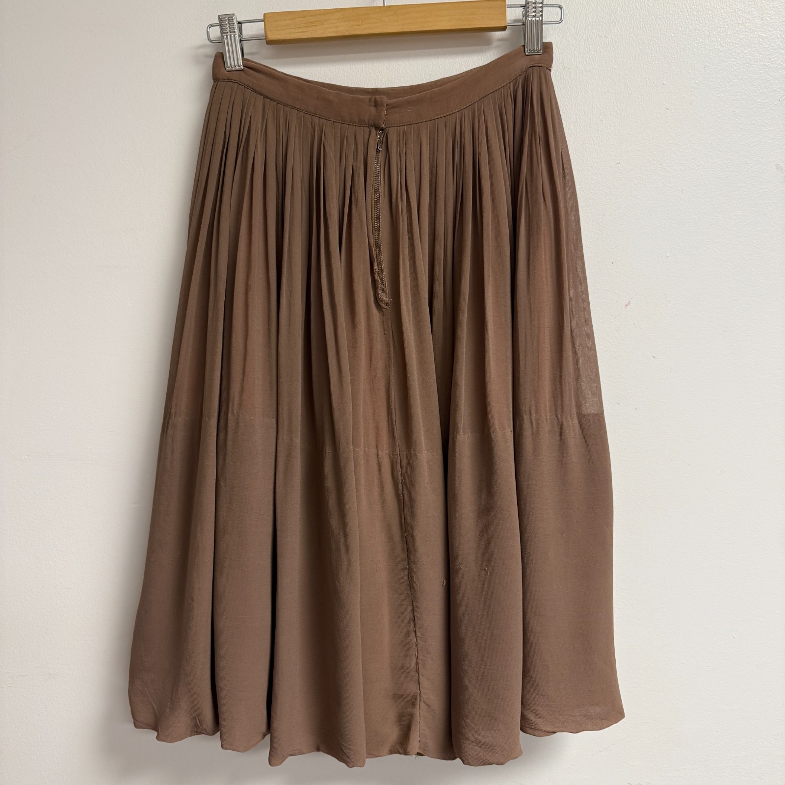 Vintage 50s Chiffon Full Pleated Light Brown Taupe Skirt Small