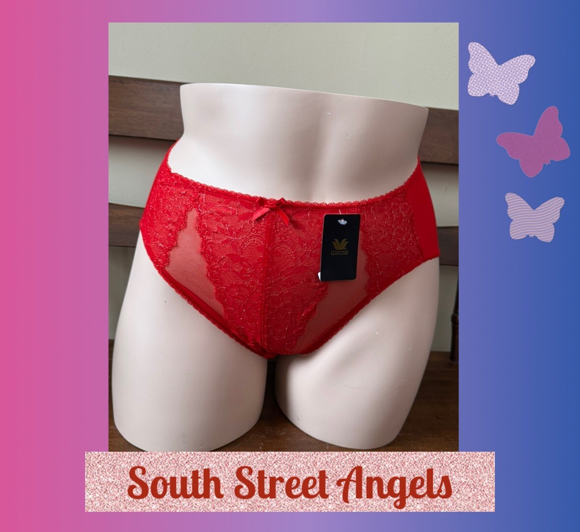VINTAGE WACOAL 841186 BARBADOS RED Retro Chic SHEER Hi-Cut Brief Panties XXL 2X