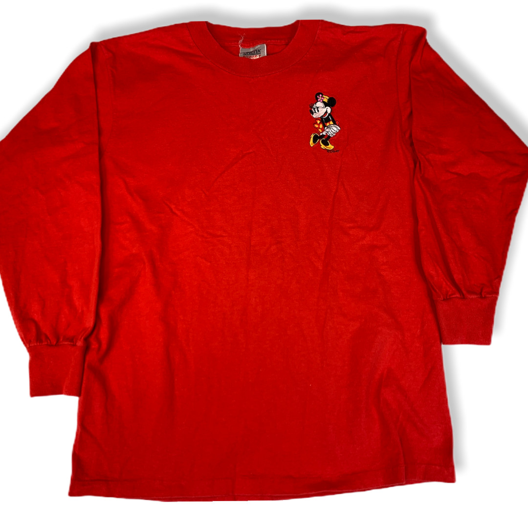 Vtg Oneita Long Sleeve T Shirt Made in Usa Women size L Minnie Mouse embroider