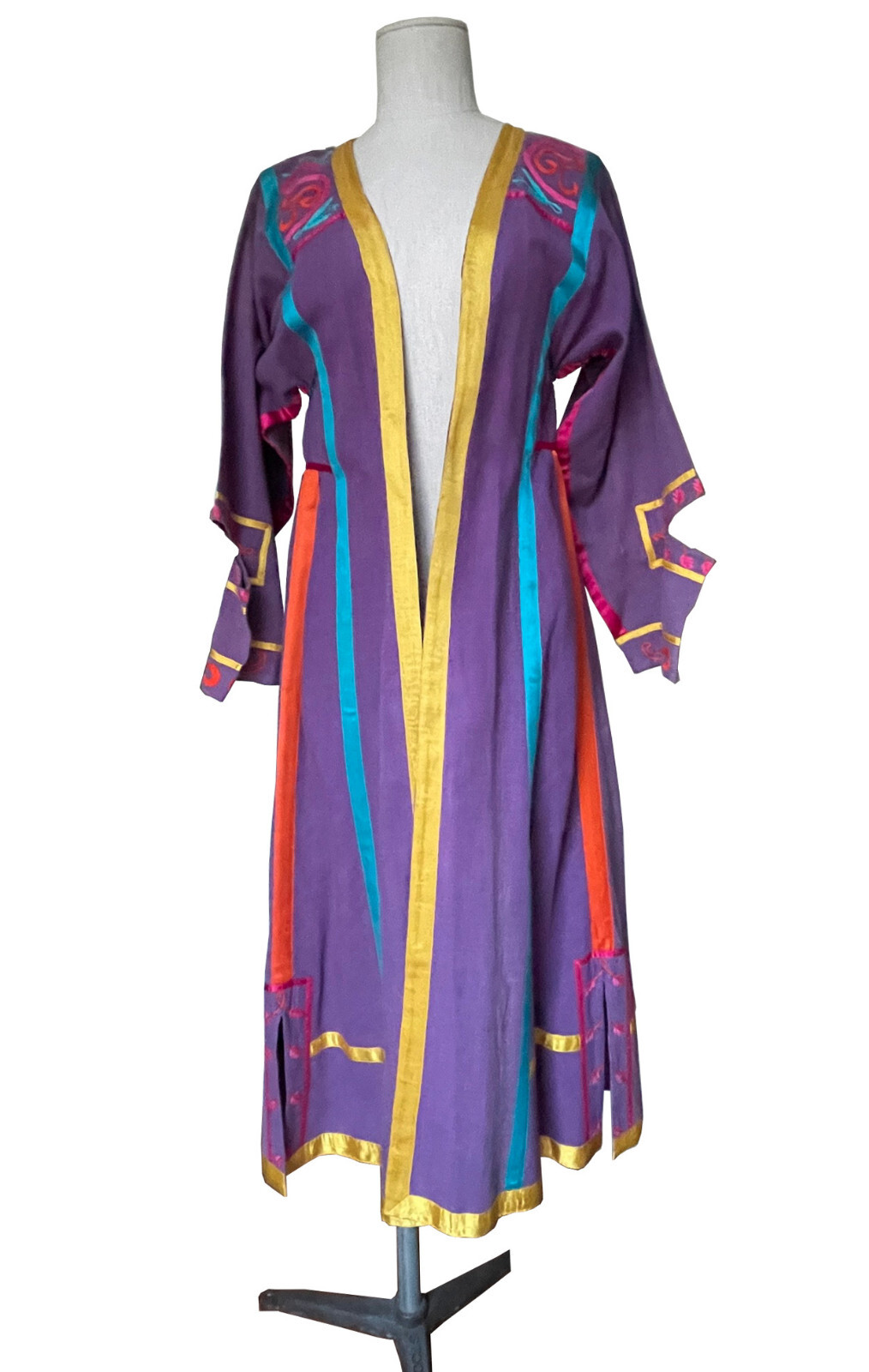 JOSEFA Caftan Duster Robe Purple Embroidered Cotton Mexican Vintage Size S