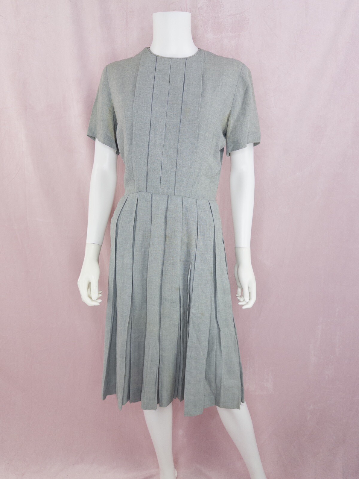 1950s Womens Vintage Dress Lord & Taylor Gray Tailored Box Pleated