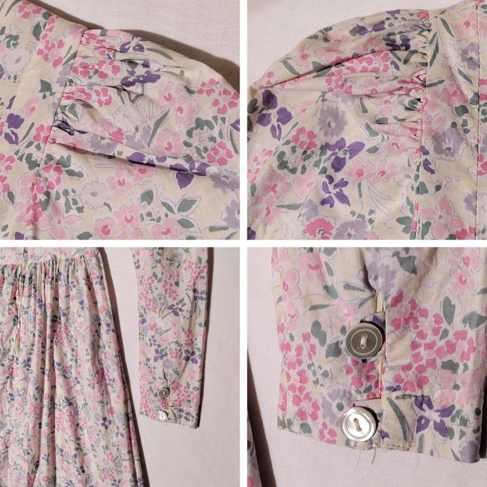 Vintage Laura Ashley Floral Cotton Dress Made in Great Britain Pink USA 8