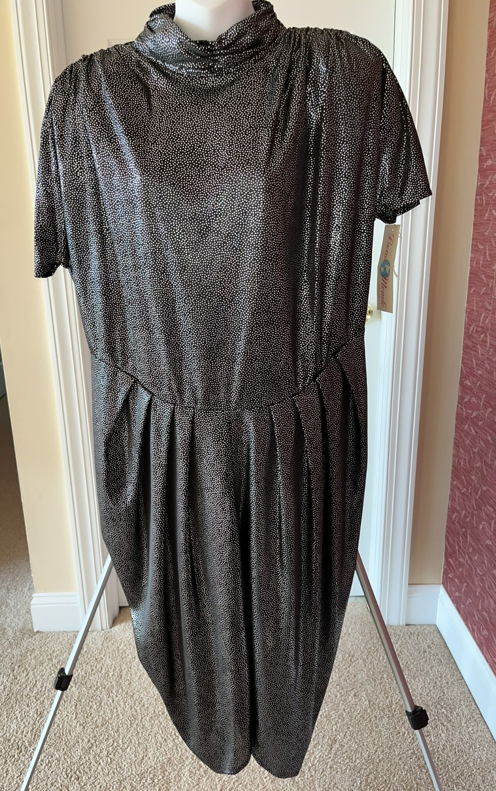 Vintage Tags 1980s Silver Black Flutter Slv Disco Dress 80s Size 20 ½ Curr 14-16