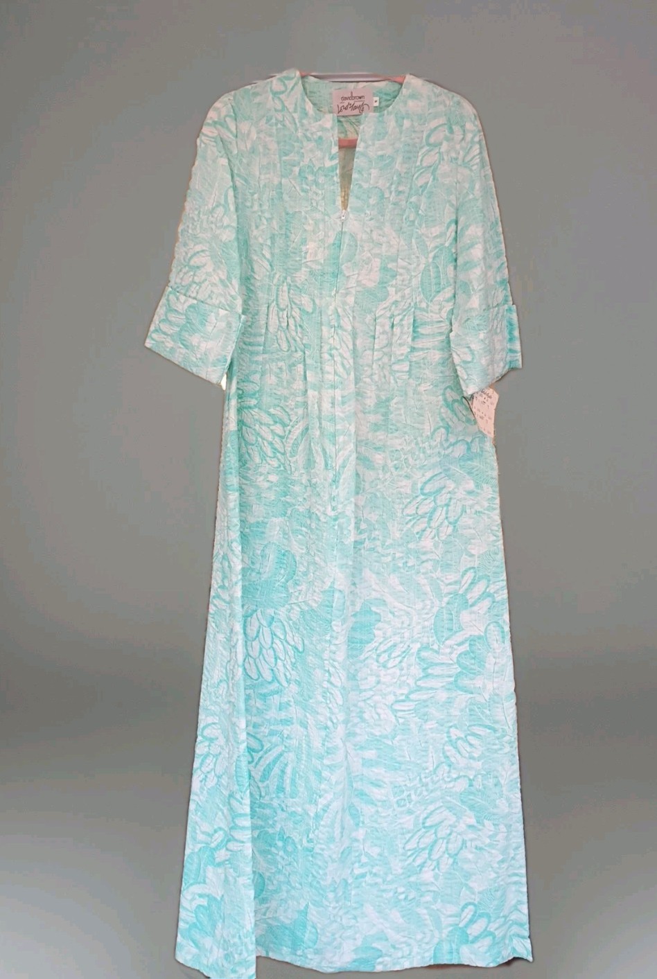 Vtg Elegant David Brown California Long Summer House Dress Gown Robe S USA NWT