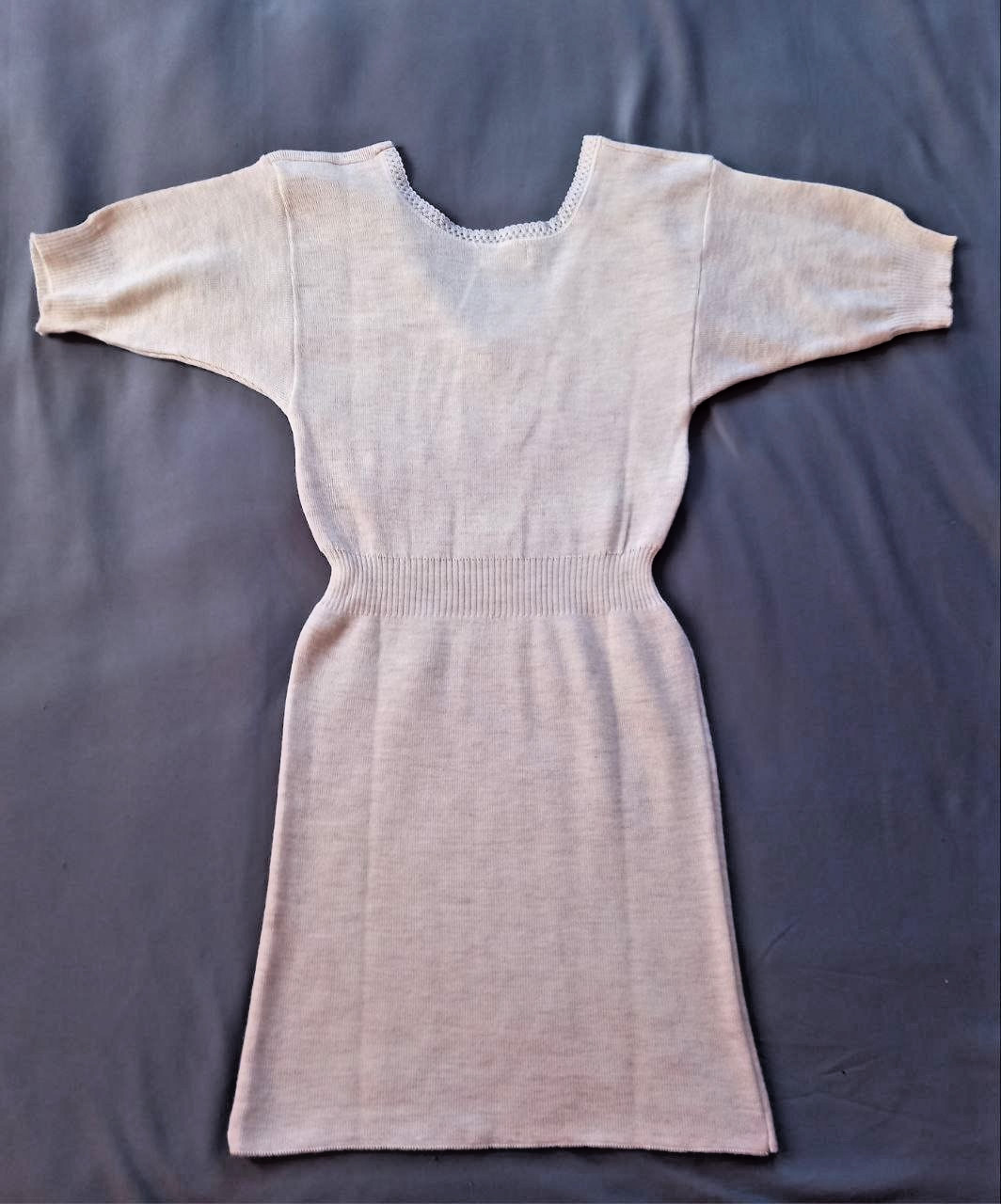 Vintage Essepici Italy Wool Silk Undershirt Dress Lace Trim White Thermal Sz S/M