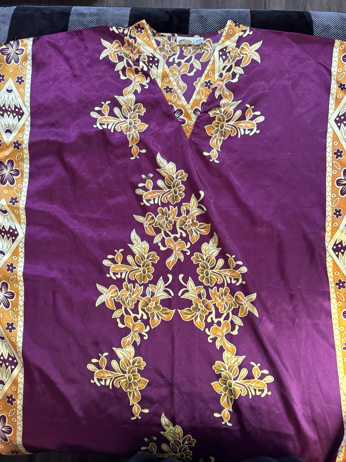Collections Etc Kaftans Dress Mrs Roper Style- Burgundy&Gold- One Size Fits Most