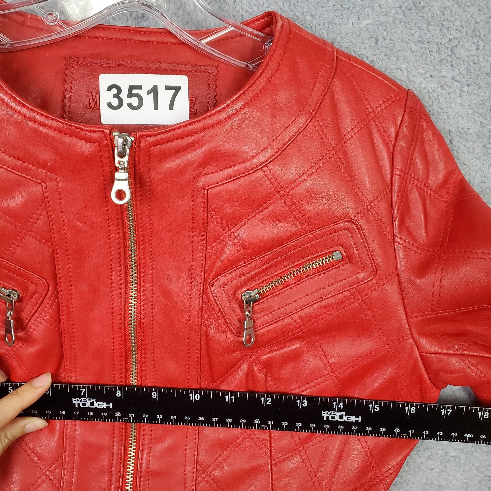 Vintage Womens Crop Lamb Leather Jacket XS Red Biker Harley Moto Full Zip Pocket