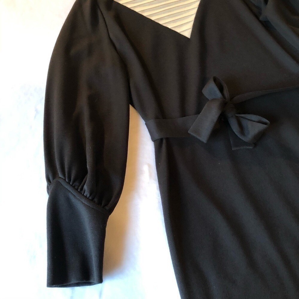 Vintage Kevin Stuart Petites Tie Waist Dress Black Size Medium Petite