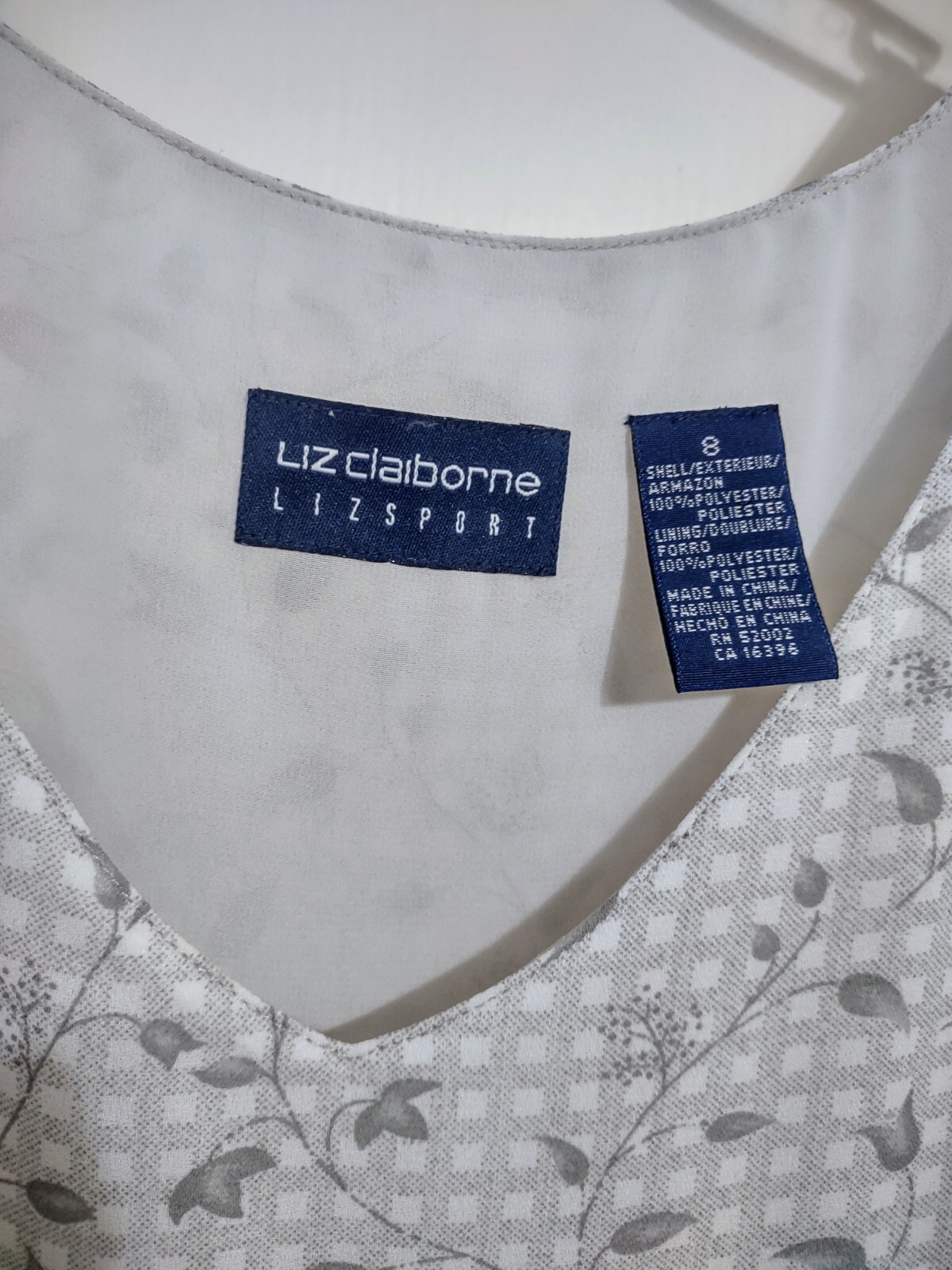 Vintage Liz Claiborne Sleeveless Maxi Dress White Gray Florals Sizez 8