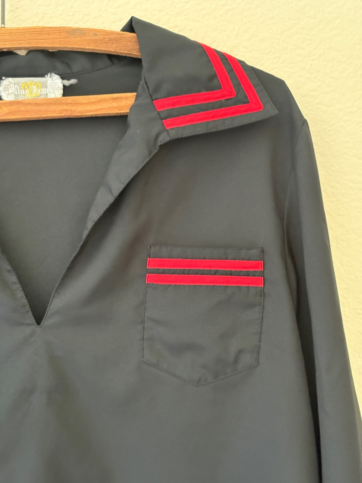 Vintage 1970s Disco Sailor Top Thin Black Red S Studio 54 Club