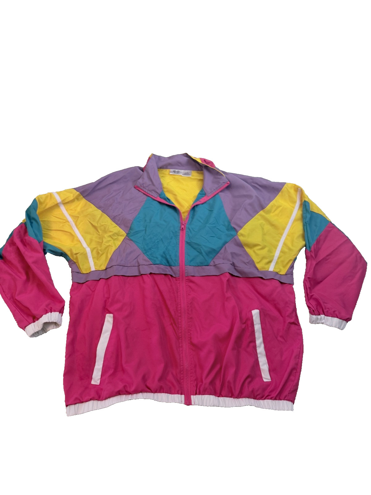 Vintage 80s Colorblock Windbreaker Jacket Neon Pink Purple Teal Medium