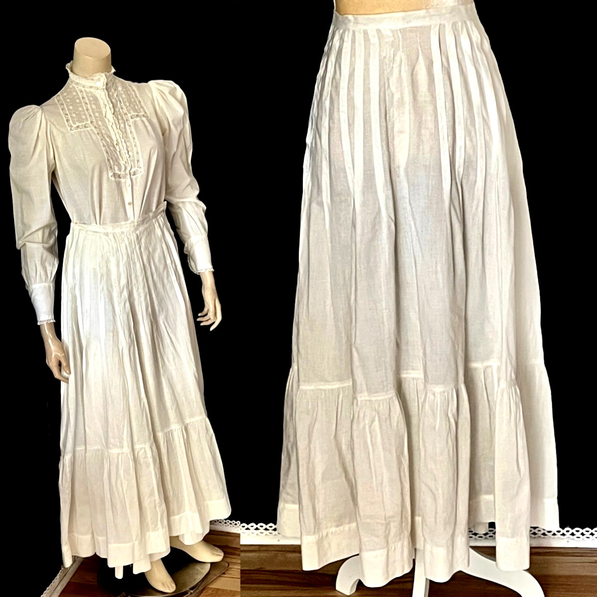 Lovely Tiered Edwardian Crisp White Petticoat, Slip, Pleats, Petite – Small