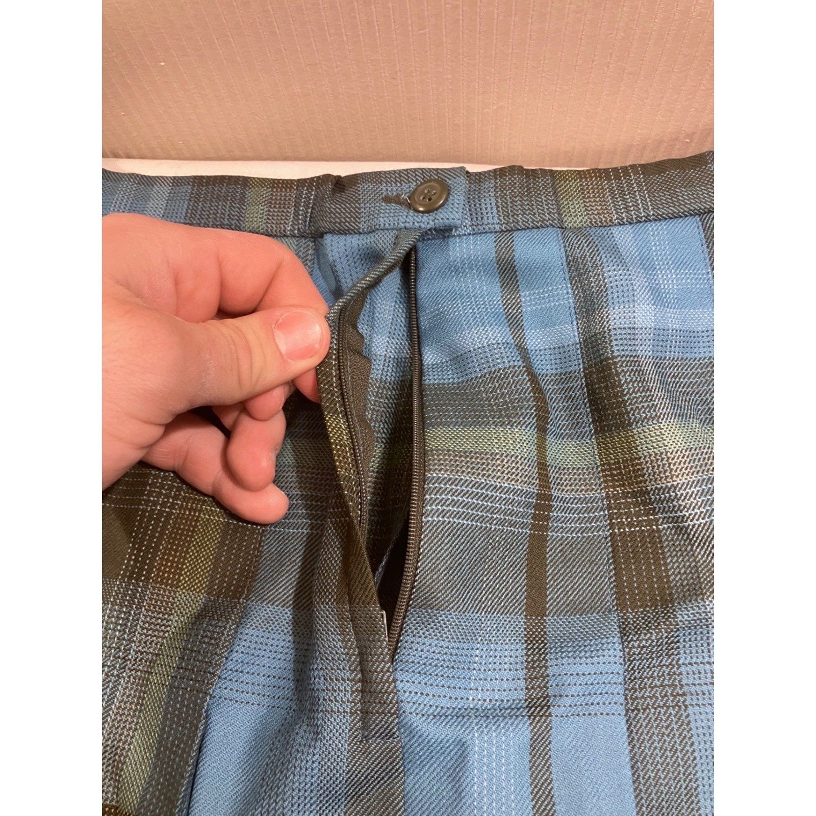 Pendleton Blue Virgin Wool Skirt Suit Set Blazer Pleated Plaid Skirt Womens 14