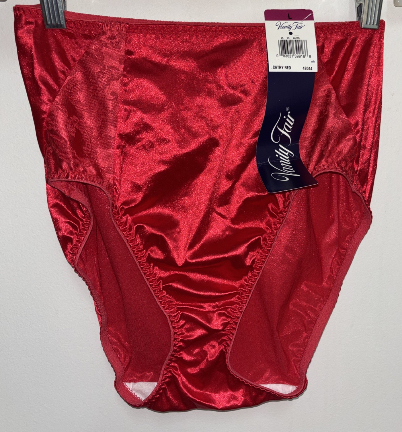 Vintage Vanity Fair Red Second Skin Satin Panties Shiny Glossy Hi-Cut 48-044 Lg