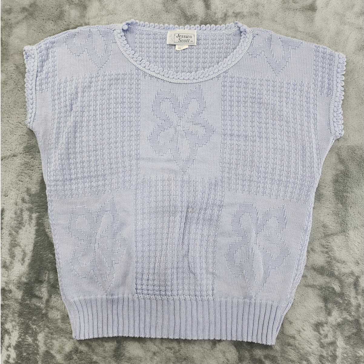 Vintage Jessica Scott Sweater Womens M Blue Crew Neck Short Sleeve Lightweight