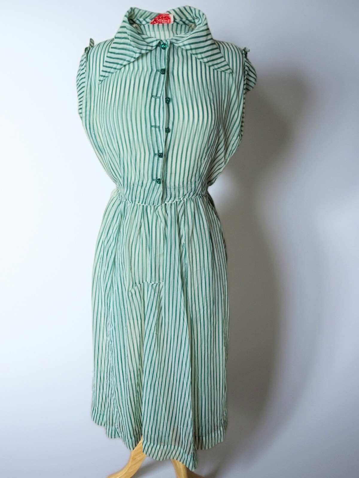 1950s Colette by Colonial Sheer Stripe Shirtwaist Dolman Sleeve Midi Day Dress