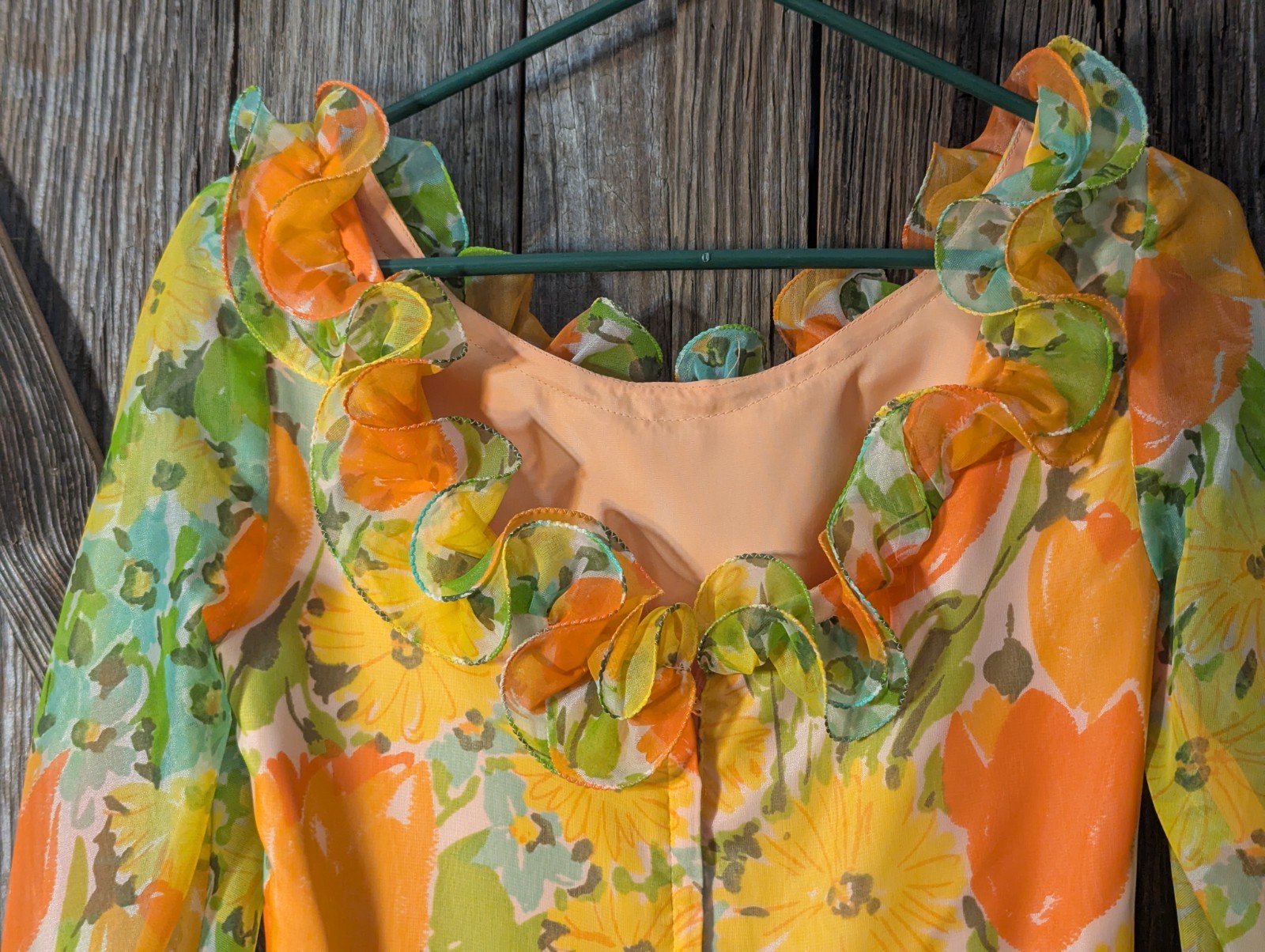 VTG American Nadine 1960/70 Orange Floral Maxi Dress Hippie Retro Boho, SEE PICS
