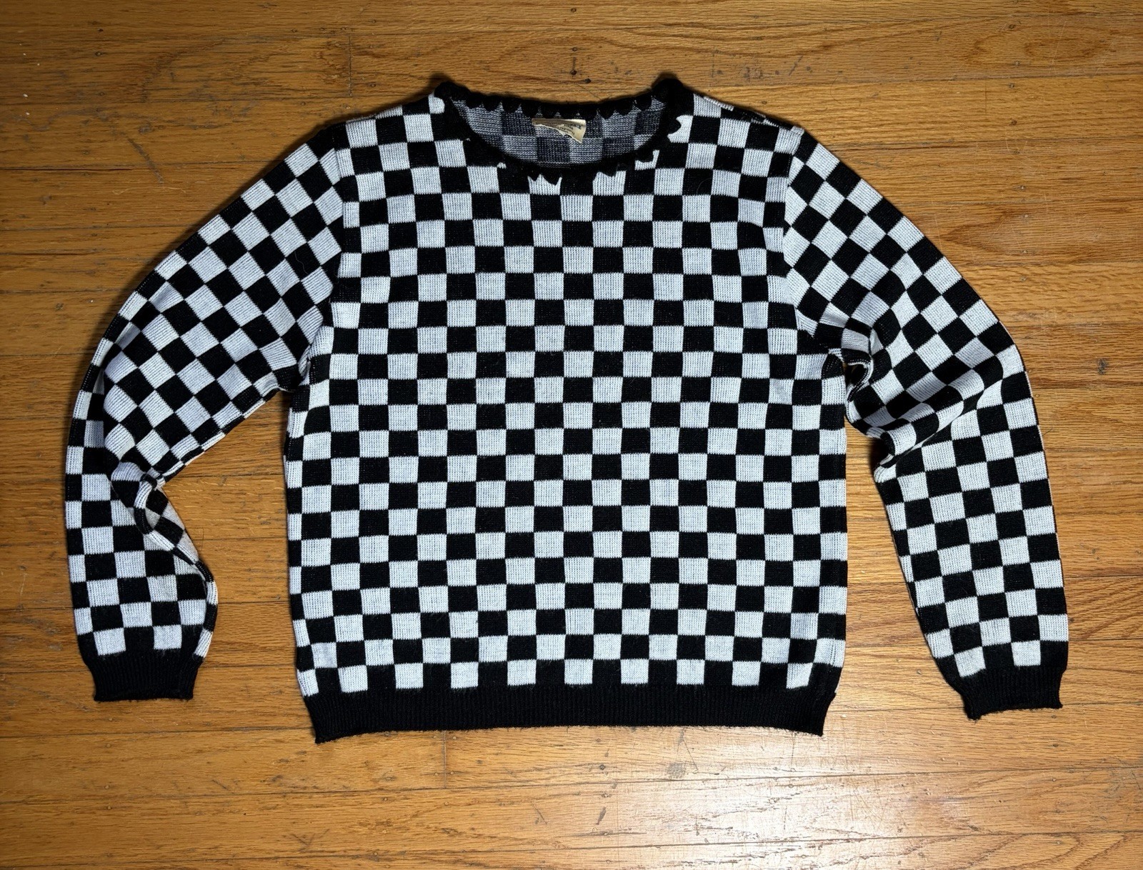 Vintage Orlon Sweater Sz S Black And White Checker Ska Punk Made In England