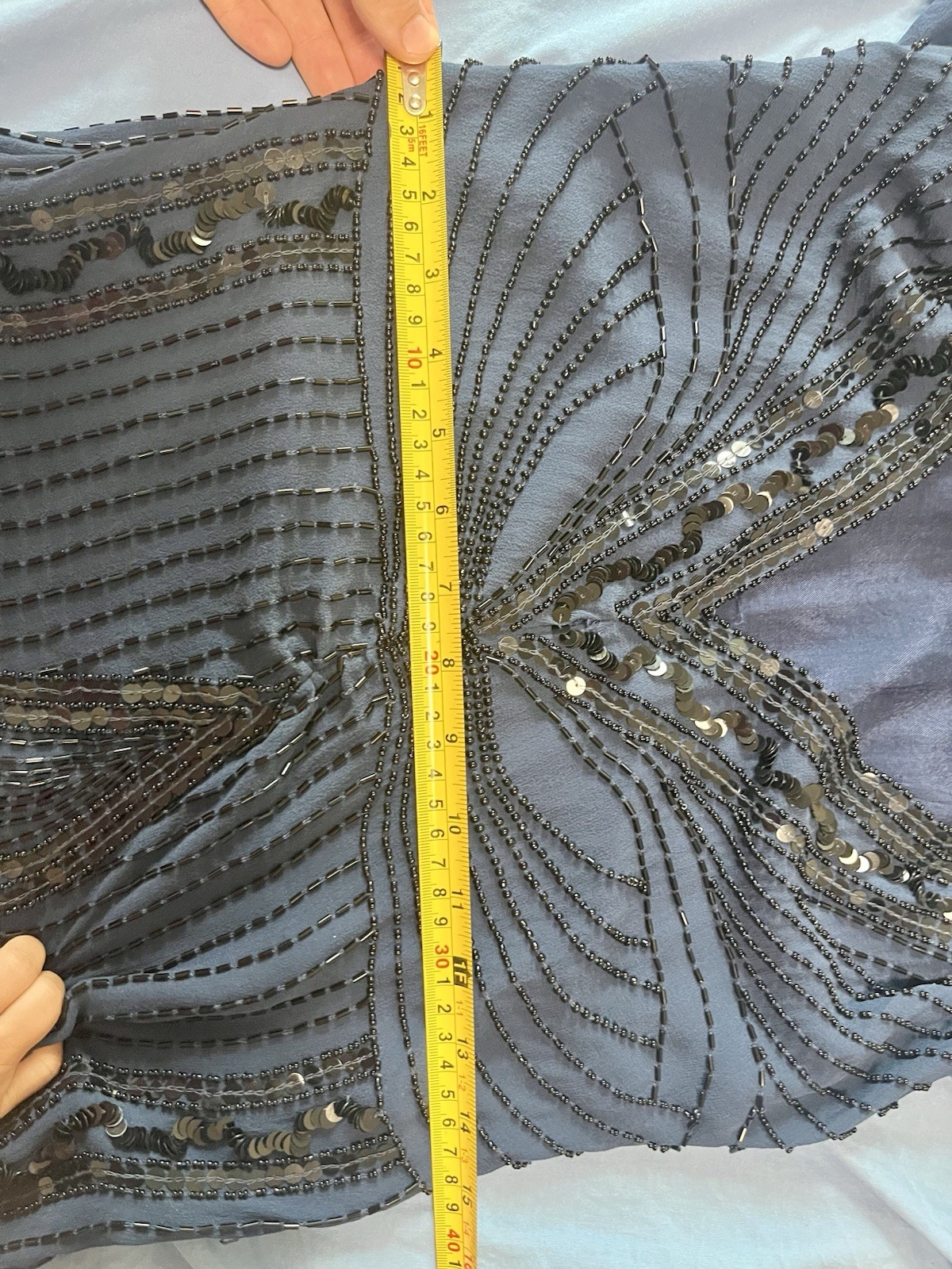 Vintage 1920s Style Silk Flapper Dress Beaded Sequin Gatsby Party Blue XS UK 8