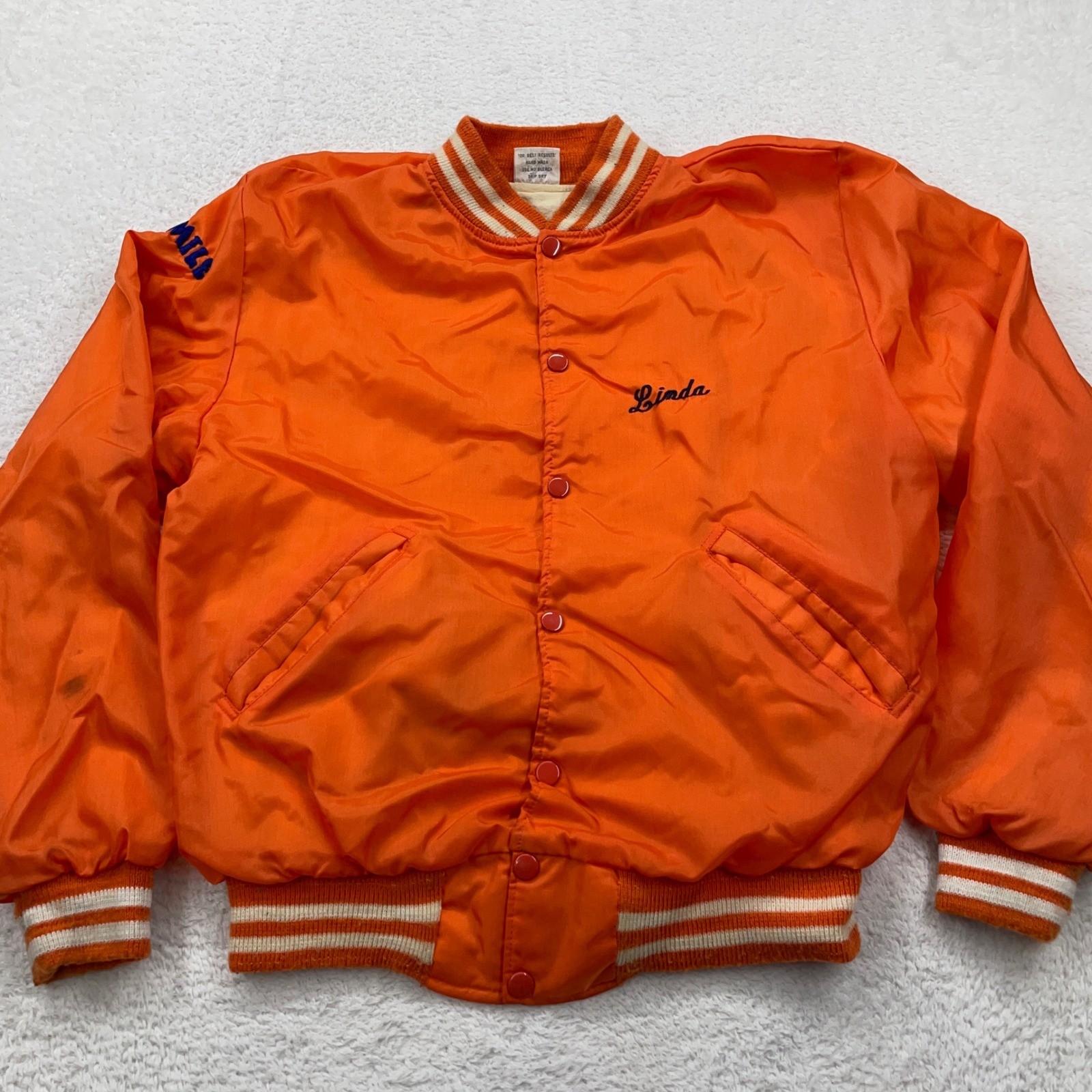 Vintage 70s Birdie Briarcliff Track Jacket XS Orange Varsity Bomber Linda