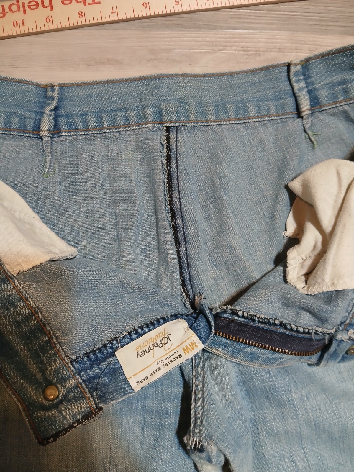Vintage 70s Denim Bell Bottom Custom Embroidered Flare Hippy 32×28.5 RARE Floral
