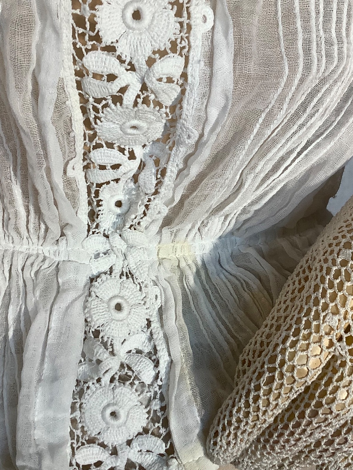 antique Edwardian blouse Top white Cotton lace M heirloom High neck 3/4 sleeve