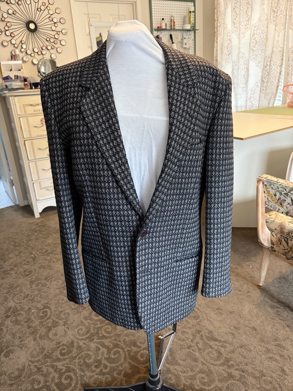 Claude Montana Vintage Black and White Houndstooth Blazer Jacket Size S/M
