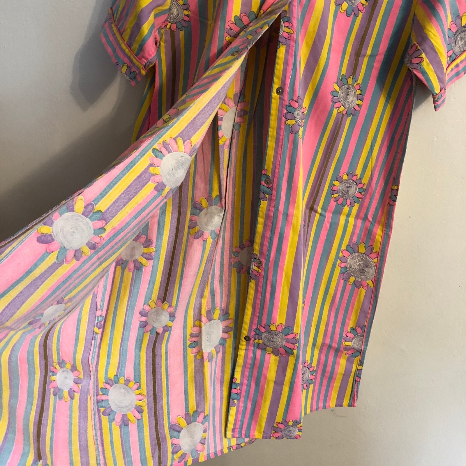 vtg 60s Psychedelic flower power Hippie Caftan Dress house coat Sz M