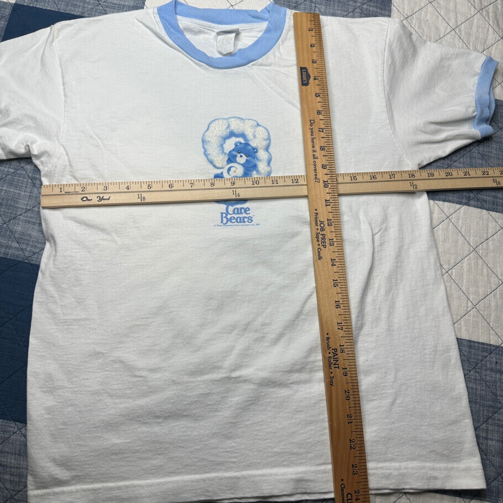 Vintage 2001 Care Bears Bedtime Bear Ringer T-Shirt White Blue XL Made in USA