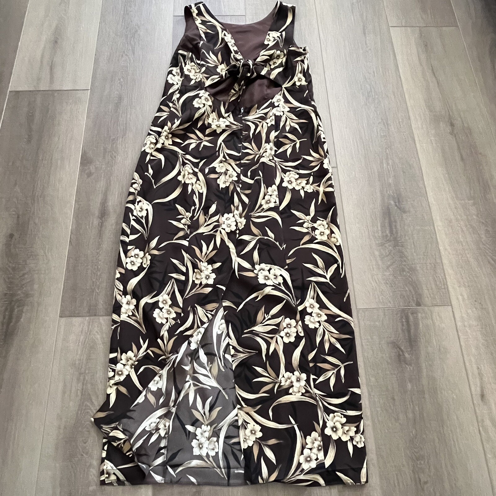 Vintage 90s Sunshine Starshine Brown Tropical Maxi Dress 14 Resort Beach Party