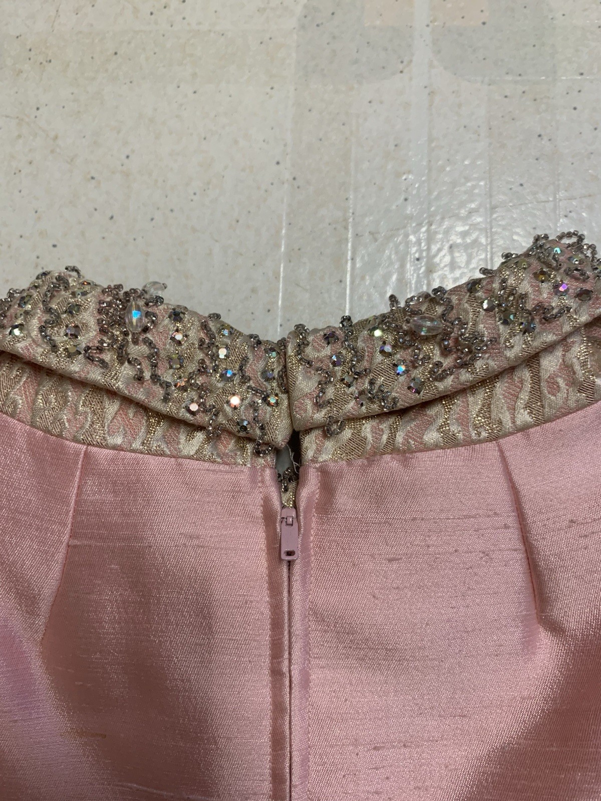 Vintage 60s The Halle Bros Co Cleveland Pink Beaded Dress Special Occasion Retro