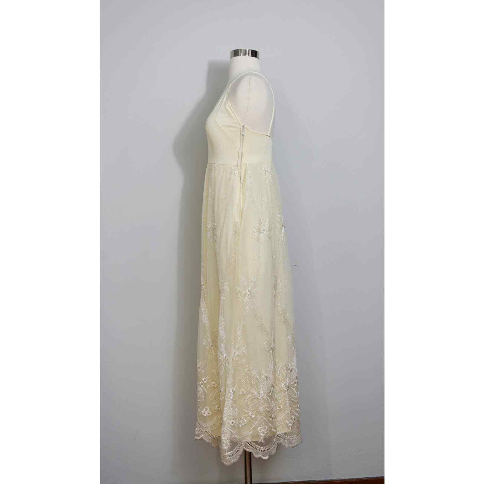 Frank Usher Buttercup Yellow Embroidered 70s Maxi Dress