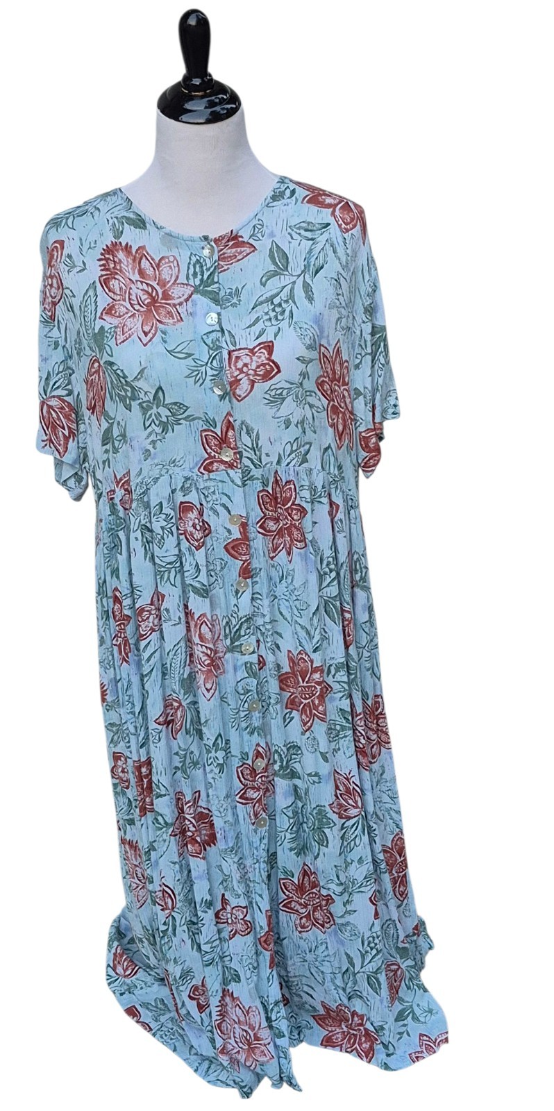 Vtg Hilo Hattie&rsquo;s Womens Size XL Hawaiian Floral Dress Blue Button Front Rayon