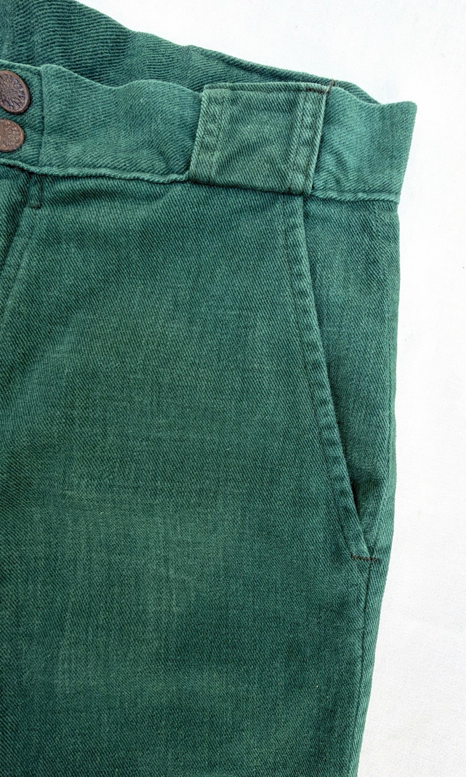 Vintage c1974 Forest Green Flared Pants Jeans Brushed Twill EUC 28” x 43.75”
