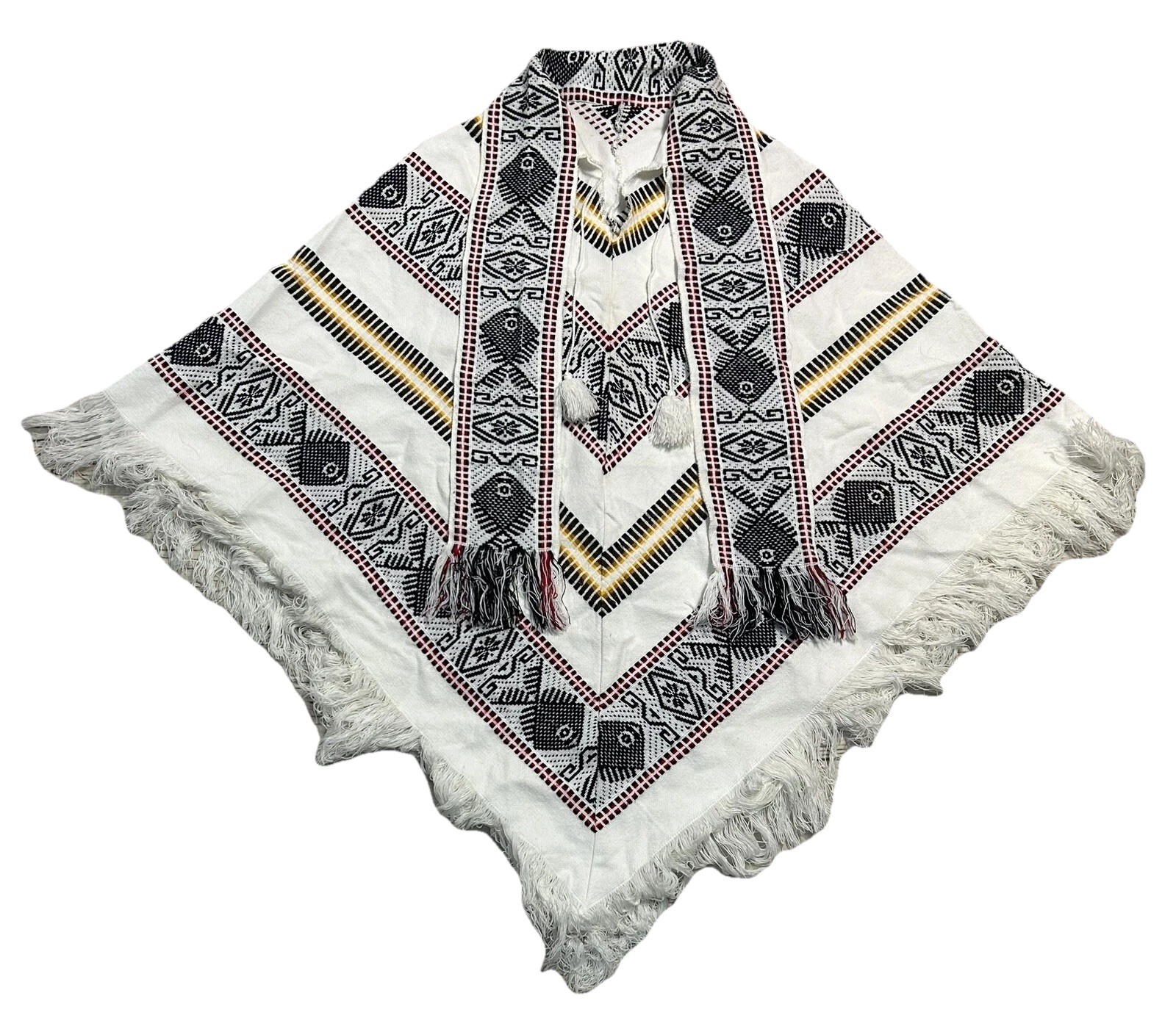 Vintage Aztec Fringed Cape/Shawl Multicolor See Pics For Measurements