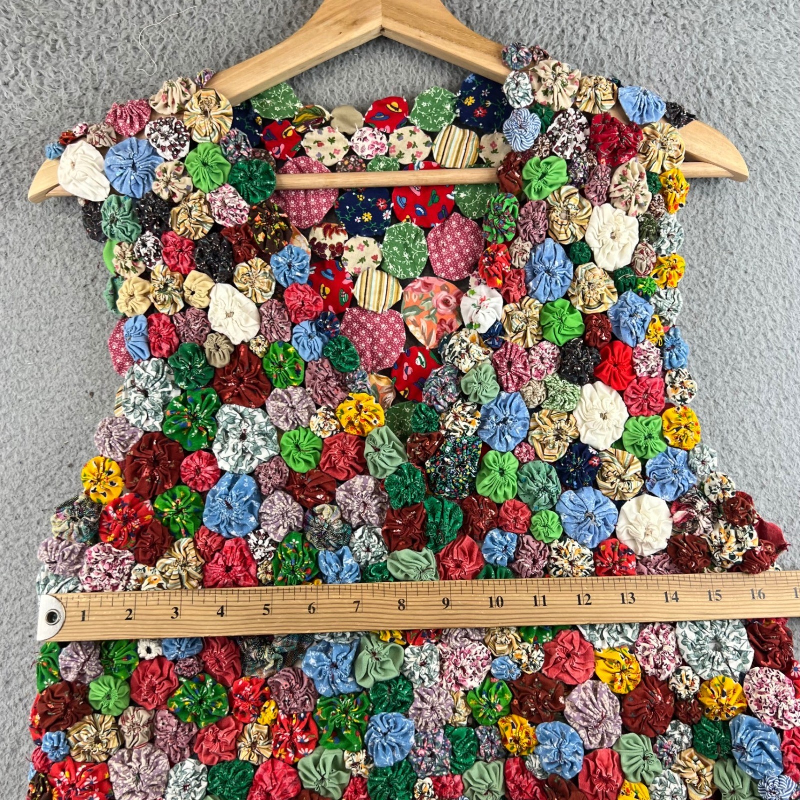 Vintage Handmade Vintage Yo-Yo Quilt Vest Multicolored Patchwork Folk Art Top