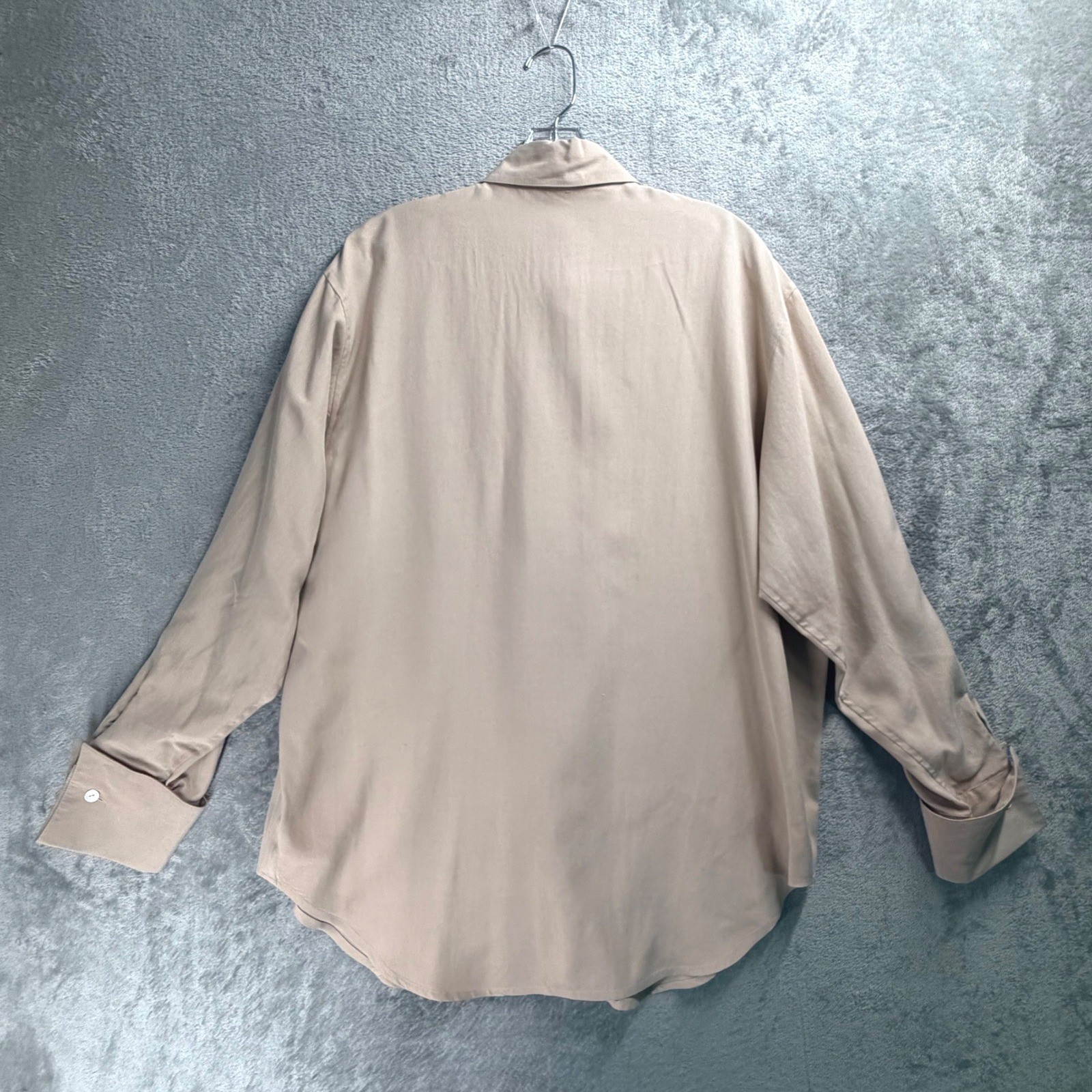 Express Silk Blouse Womens M Beige Vintage 90s Oversized Button Up Long Sleeve