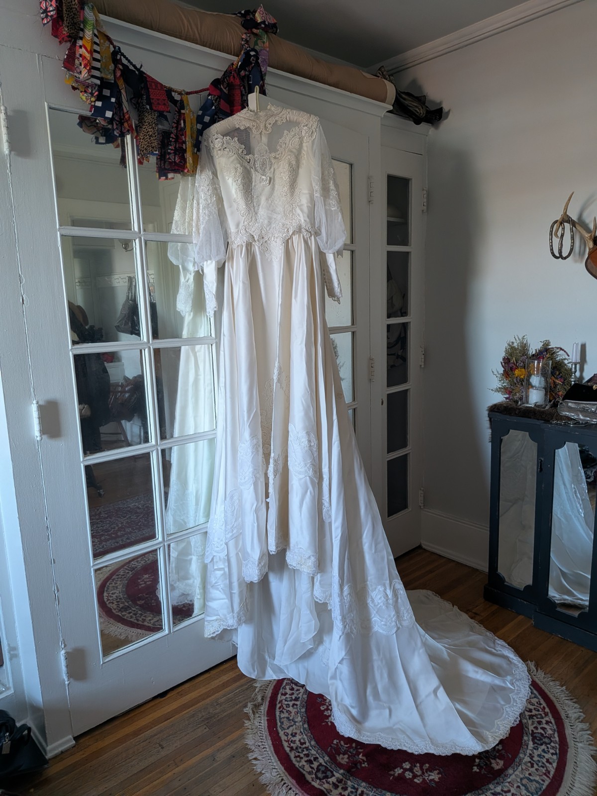 Vtg Alfred Angelo Made in USA Wedding Dress Gown Size 7 Petite 22&Prime; Waist Lace