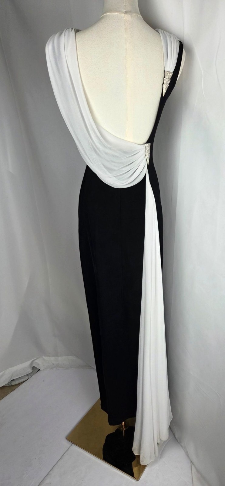 Vintage Cache Black White Evening Gown 90s Y2K Cowl Draped Open Back Formal XS