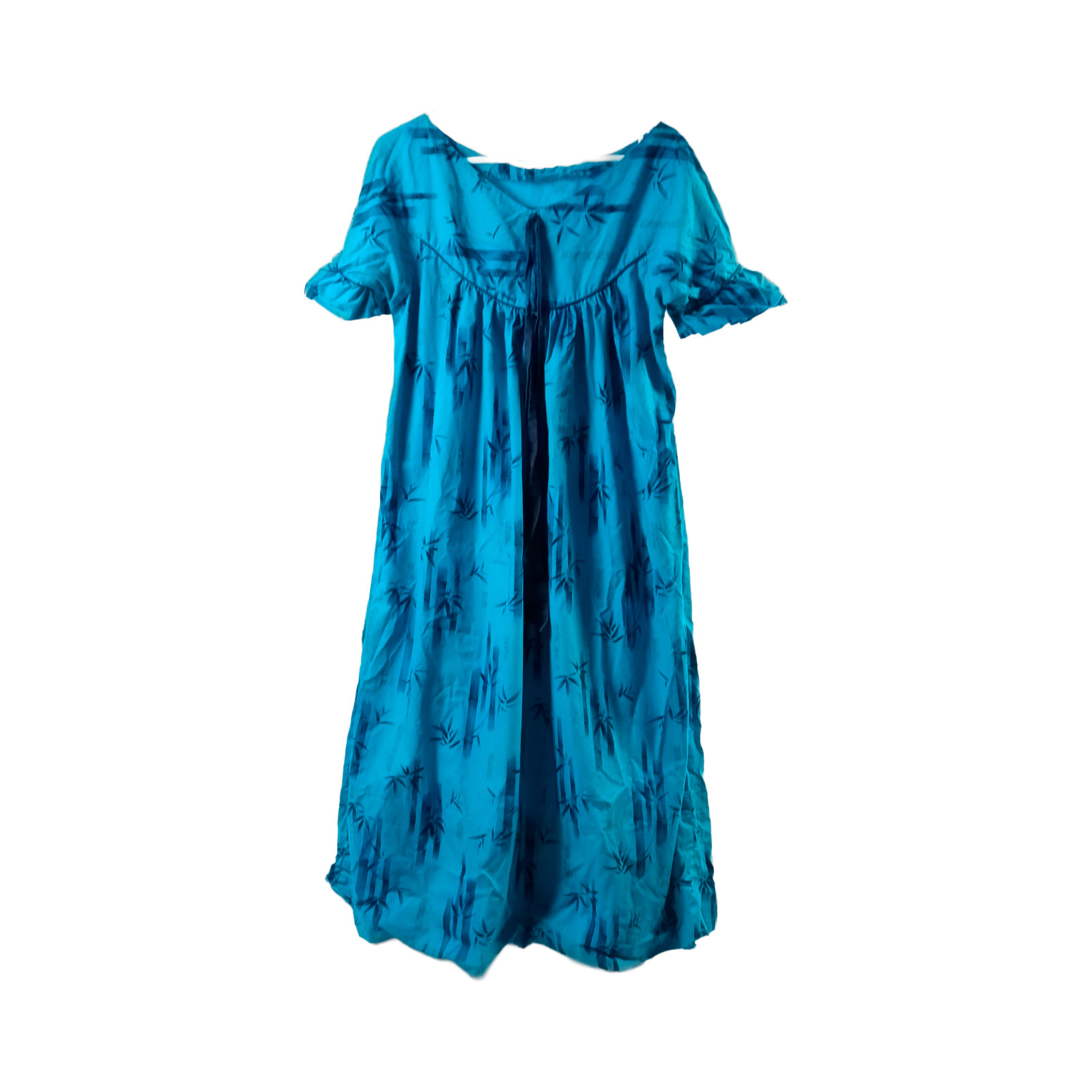 Liberty House Muumuu Dress Womens Large Blue Bamboo Ruffle Pocket Vintage 1960s