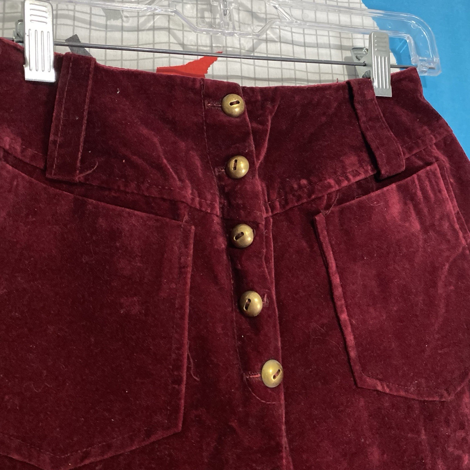 Vintage 60s 70s Velvet Shorts High Waist 25 Gold Buttons Disco Rockabilly Pin Up