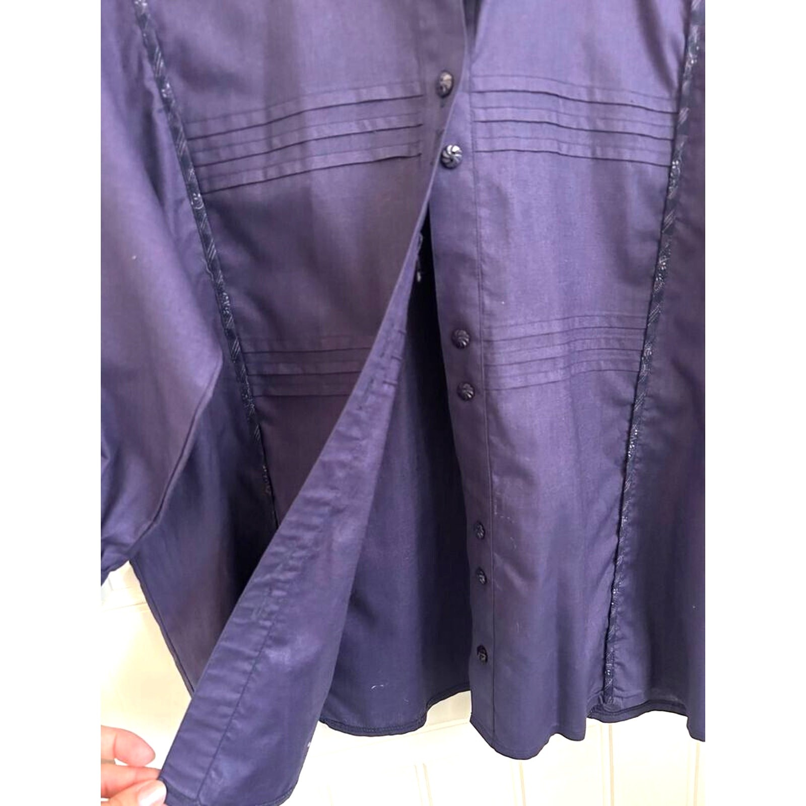 Geiger Tyrol Austria Cotton Pintuck Blouse Womens 40 Purple Button Down Vintage