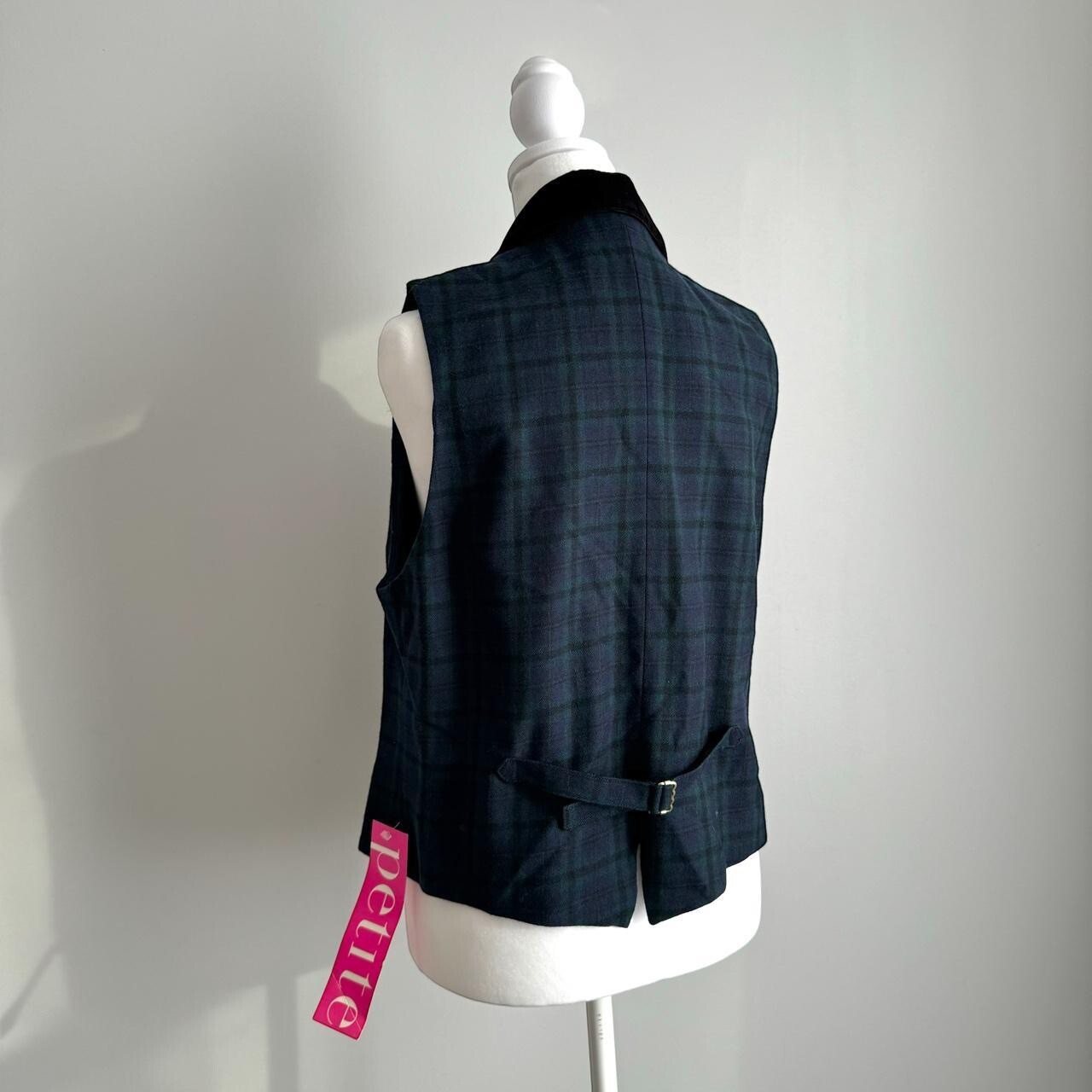 Giorgio Sant’Angelo Tartan Plaid Wool Vest Velvet Collar Double Breasted Sz M