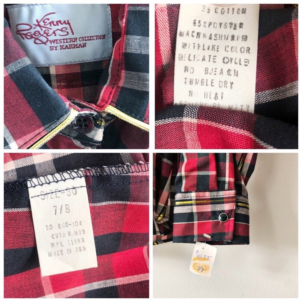 80s Kenny Rogers Western Plaid Button Down Piped Yoke Rodeo Chic Pearl Snap Sz M