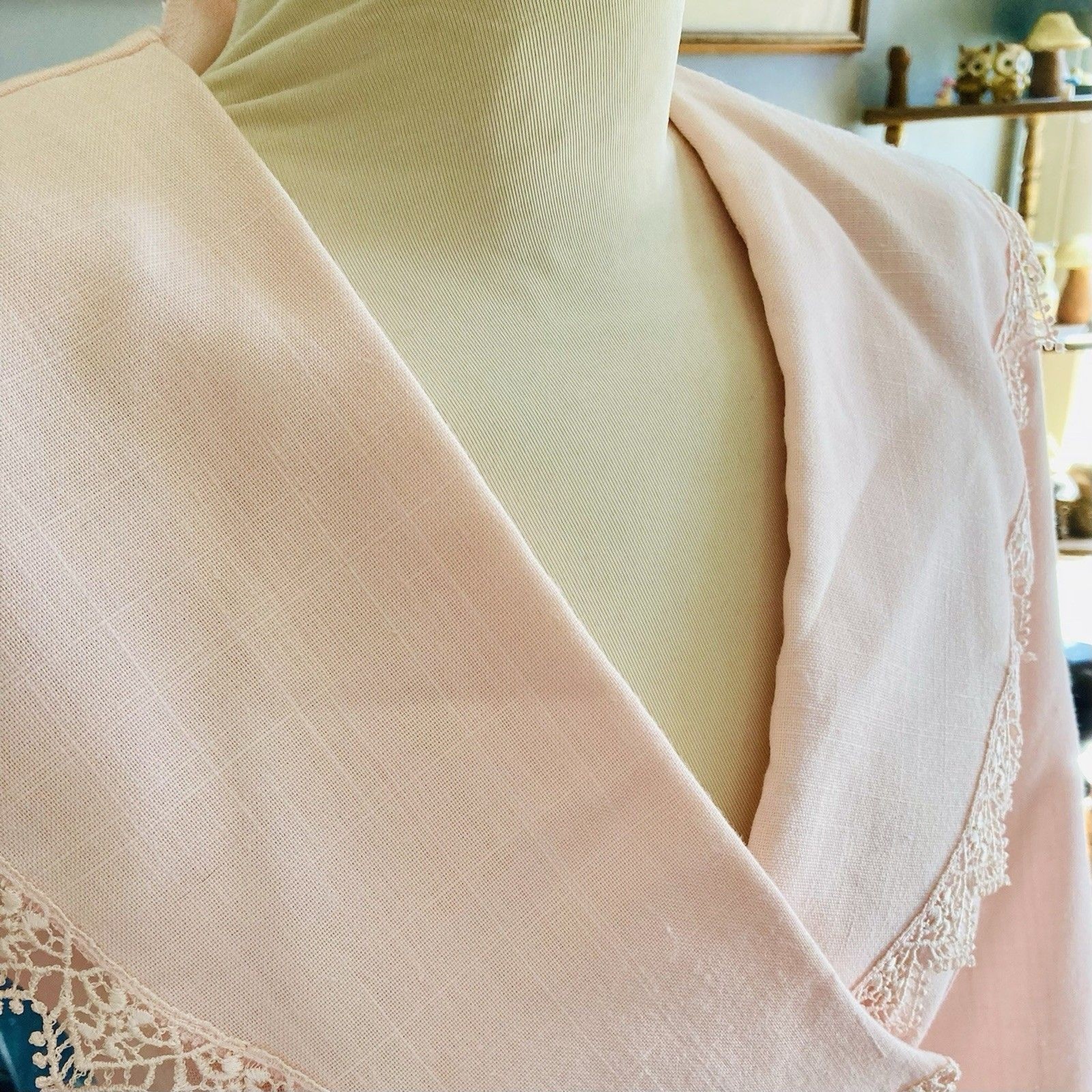 1980s Linen-look Petal Pink Lace-trimmed Pantsuit For Work Church Or Tea Parties