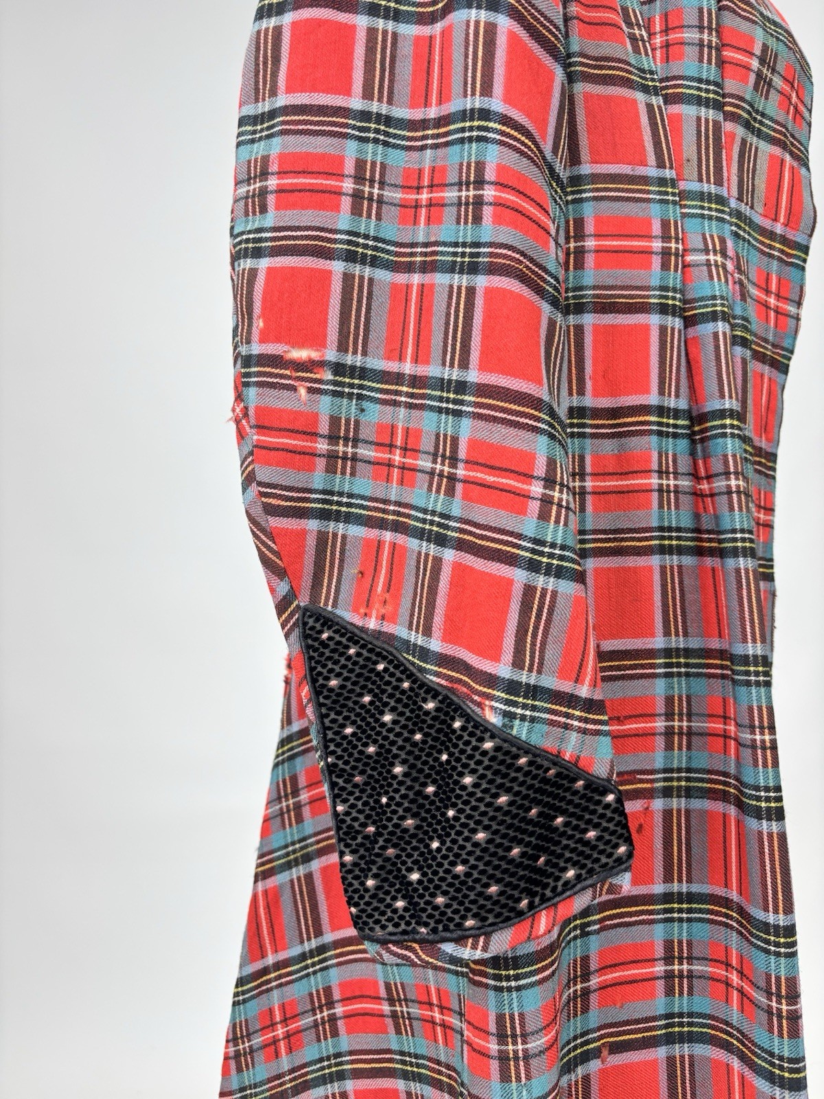 Antique Victorian Walking Coat Plaid Red Green Black Yellow Burnout Velvet AS IS