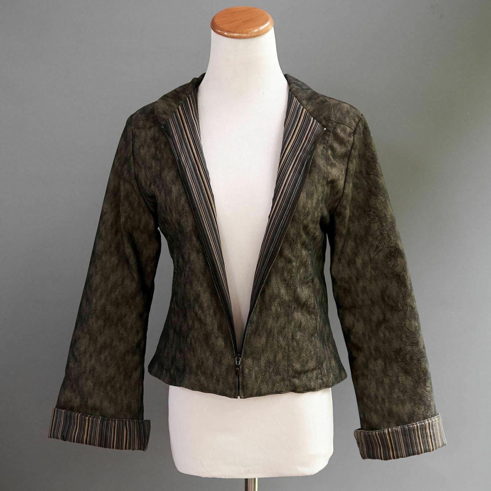 VTG Kenzo Jungle Fitted Racer Jacket Coat Graphic Tattoo Print Stripe Lining XS