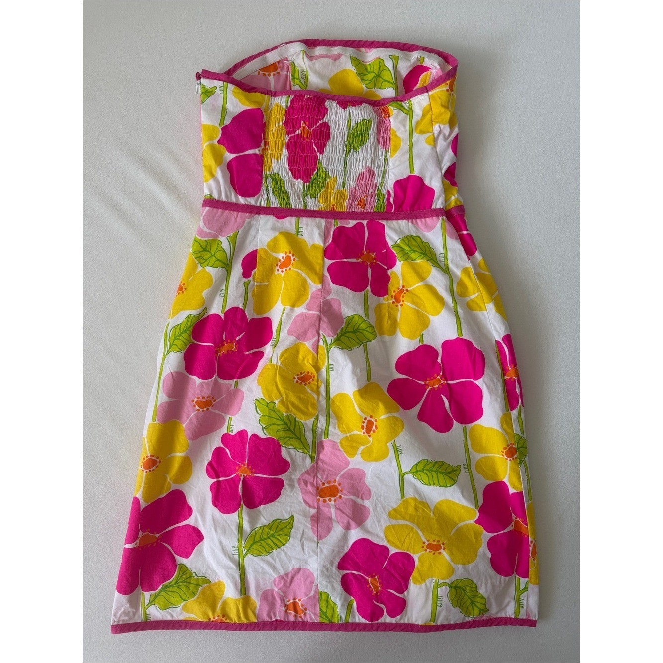Lilly Pulitzer Vintage Floral Strapless Sundress in Pink, Yellow & White Size 4