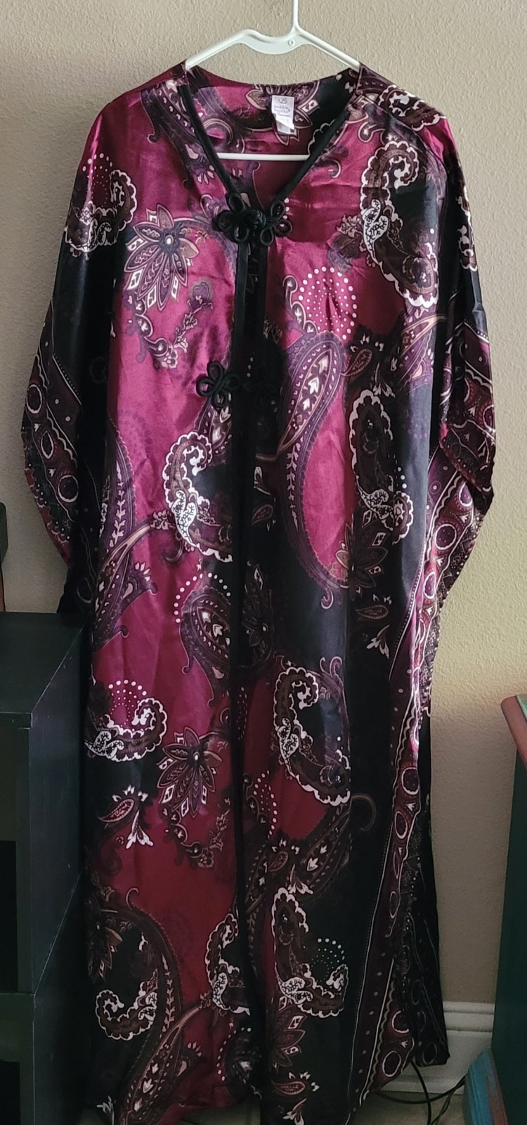 VTG Bobbie Brooks Satin Kaftan Dress OSFA Paisley Mumu Lounge Gown Very Good