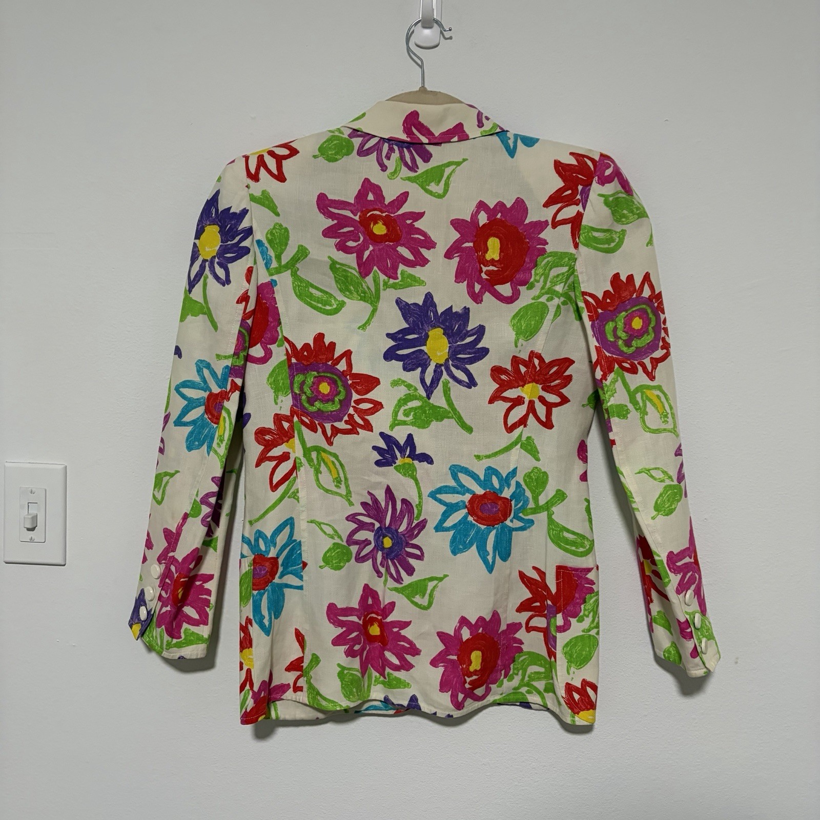 Vintage Emmanuel Ungaro Paris Linen Floral Blazer Size 6 Italy Made Cream Flower